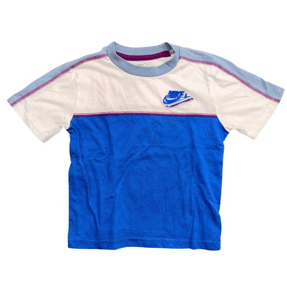 Nike Girls Colorblock Short Sleeve T-Shirt Blue White Size 4 XS 195231728151